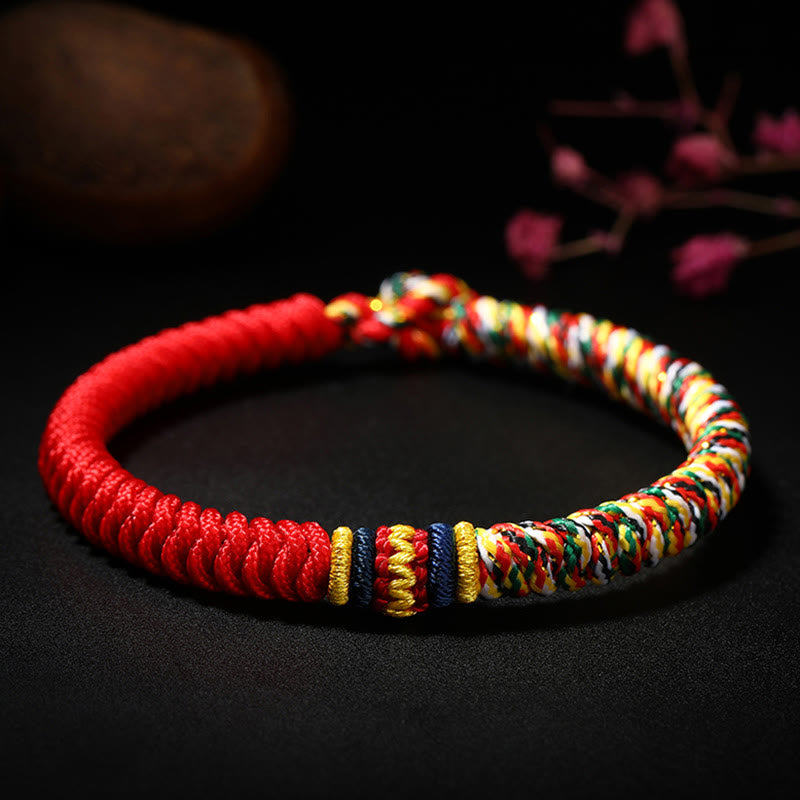 Braccialetto con corda intrecciata a forza di nodo King Kong, fatto a mano in tibetano con Buddha Stones, multicolore - Rosso multicolore - 19 centimetri - image 0