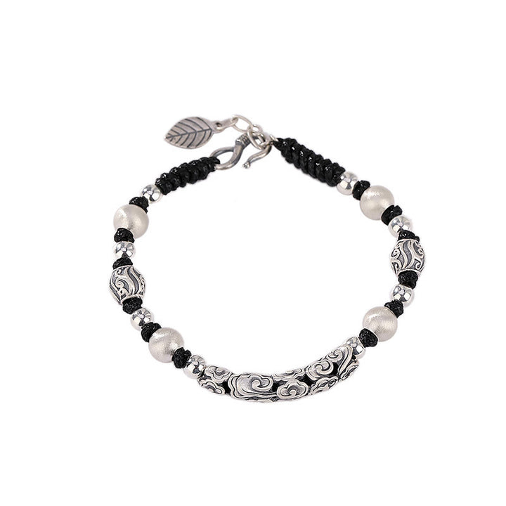 Braccialetto di corda di ricchezza con nuvola di buon auspicio in argento sterling 999 fatto a mano in rame Buddha Stones in Tibet