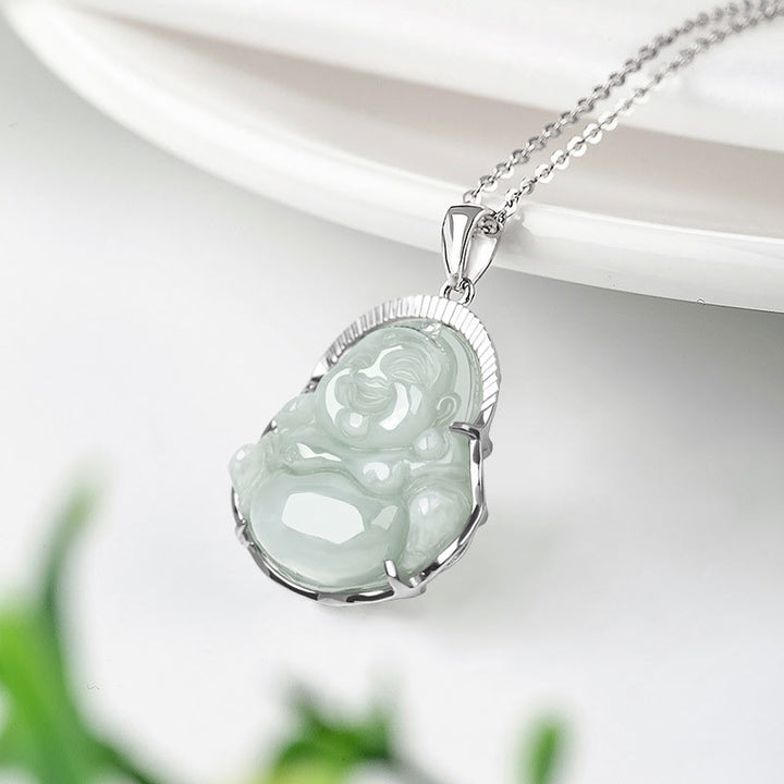 Collana con Buddha Stones in argento sterling 925 con ciondolo a forma di Buddha che ride, in giada, con fortuna e calma - image 5