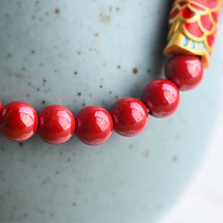 Braccialetto curativo con pesce koi portafortuna in quarzo fragola naturale cinabro Buddha Stones
