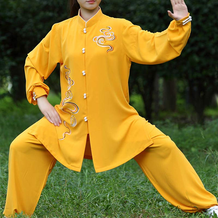 Buddha Stones Nuvole di buon auspicio Ricamo Meditazione Preghiera Spirituale Zen Tai Chi Qigong Pratica Set di abbigliamento unisex