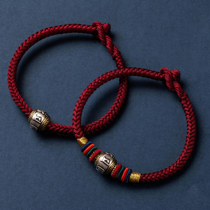 Bracciale intrecciato con nodo di King Kong, fatto a mano in Tibet, in argento sterling 925, con Buddha Stones, Om Mani Padme Hum e protezione dalla fortuna