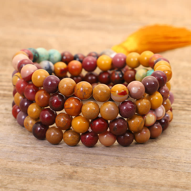 Buddha Stones 108 Mala Beads Mookaite Braccialetto di crescita emozionale Collana con nappa Pendente