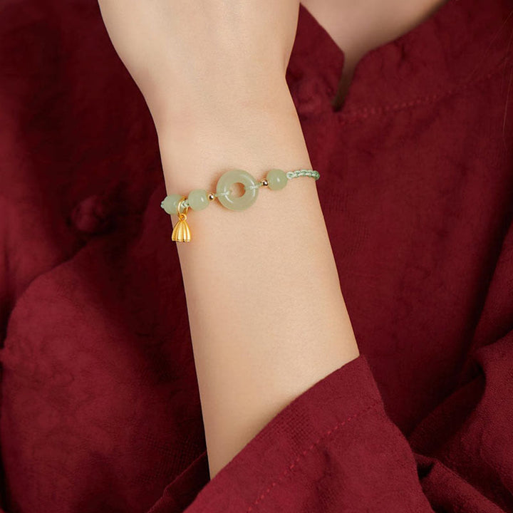 Braccialetto con corda Buddha Stones Round Peace Buckle Jade Lotus Happiness Abbondanza Ricchezza