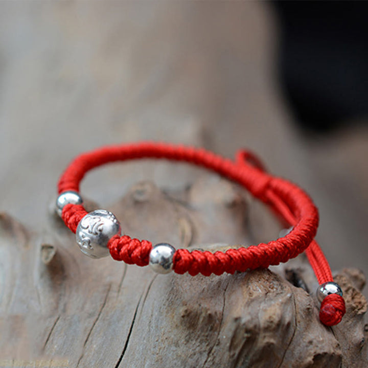 Buddha Stones 999 Sterling Silver Om Mani Padme Hum Moneta di rame Fortuna Forza Corda Bracciale di coppia