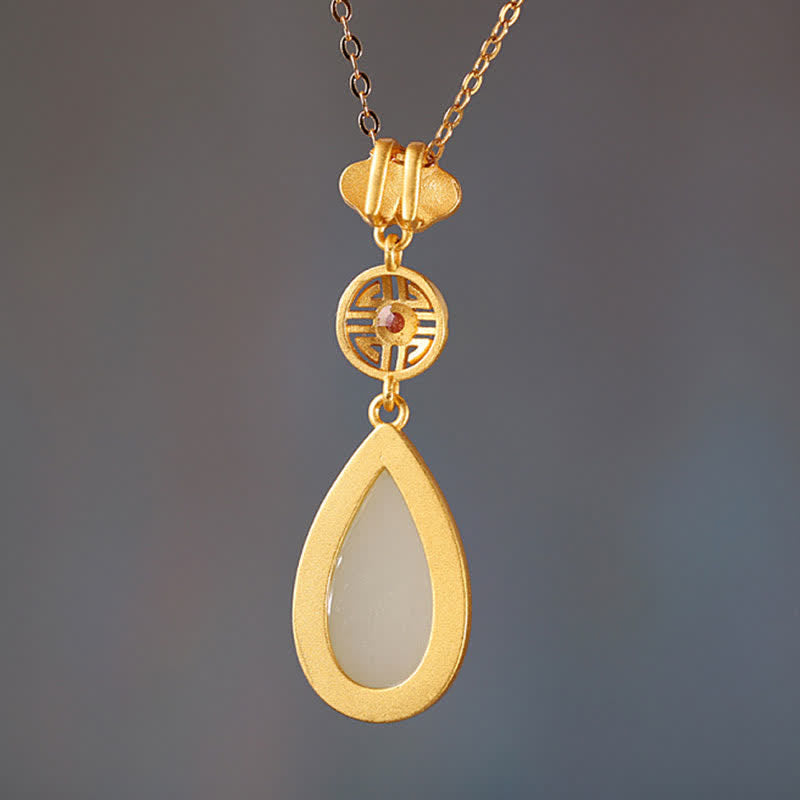 Collana con ciondolo a forma di goccia d'acqua in argento sterling 925 con giada bianca Hetian e bracciale