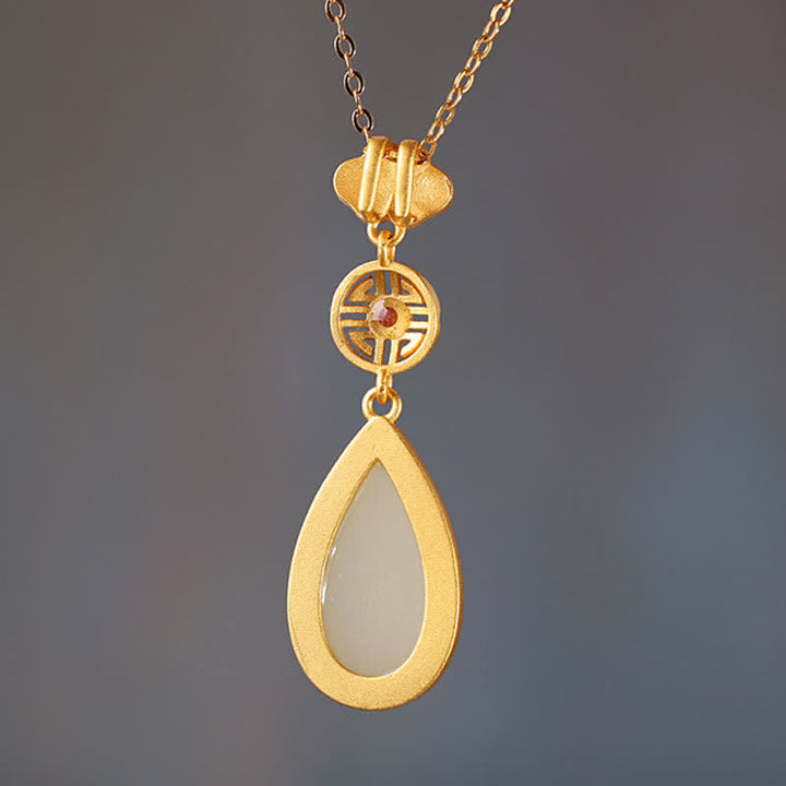 Collana con ciondolo a forma di goccia d'acqua in argento sterling 925 con giada bianca Hetian e bracciale