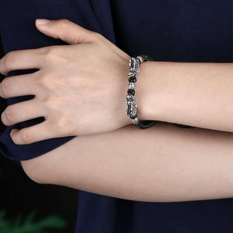 Bracciale intrecciato fatto a mano con doppio drago in argento sterling 999 Buddha Stones