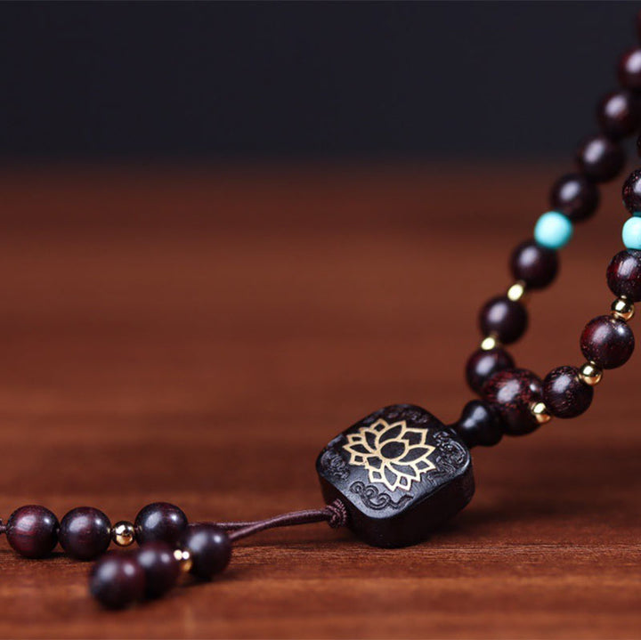 Buddha Stones 108 Mala Beads Tibetano Piccola Foglia Sandalo Rosso Braccialetto di Equilibrio di Loto
