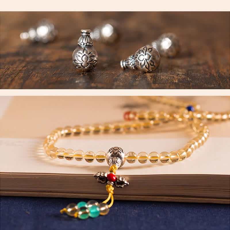 Braccialetto con ciondolo in argento sterling 925, 108 perline Mala, citrino naturale, agata rossa, ambra e piacere