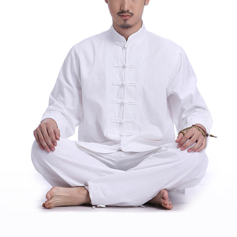 Buddha Stones, rana cinese, bottone, design, meditazione, preghiera, cotone, lino, spirituale, pratica zen, yoga, abbigliamento da uomo - Bianco (maniche lunghe) - US/UK/AU44，EU54 (3XL) - image 8