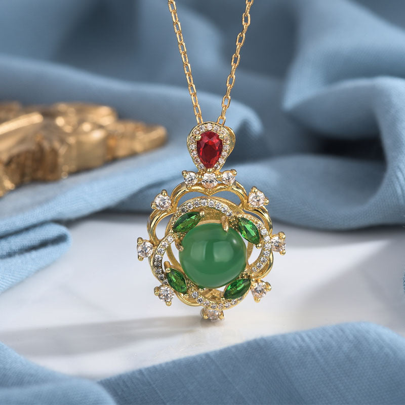 Collana Buddha Stones con giada ciano e cristallo rosso fortunato - Verde - image 1