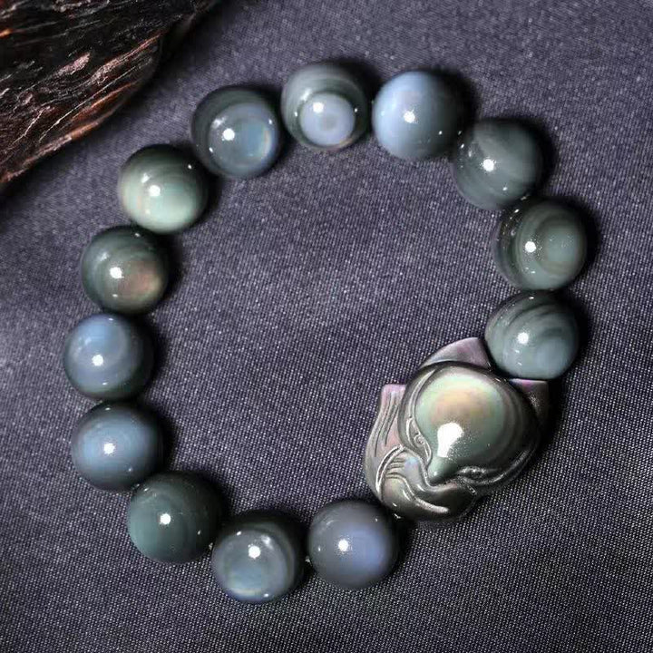 Braccialetto positivo di guarigione della volpe di ossidiana arcobaleno Buddha Stones