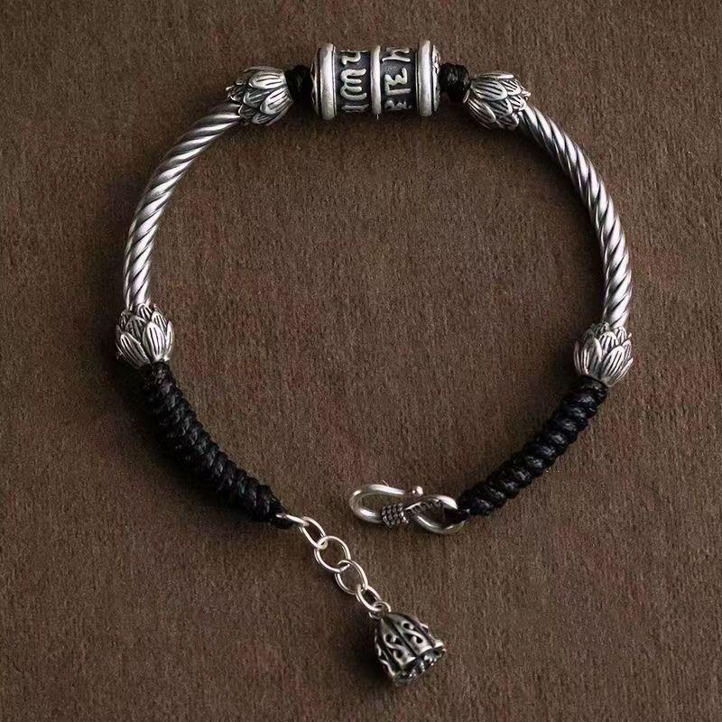 Bracciale intrecciato Buddha Stones Om Mani Padme Hum Lotus Peace