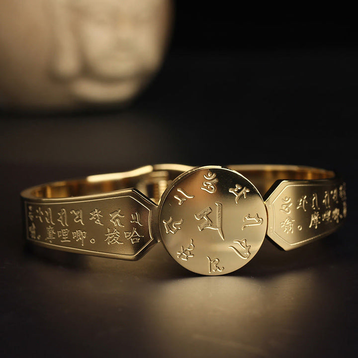 Buddha Stones Yin Yang Lotus Om Mani Padme Hum Mantra Braccialetto Armonia in Acciaio al Titanio