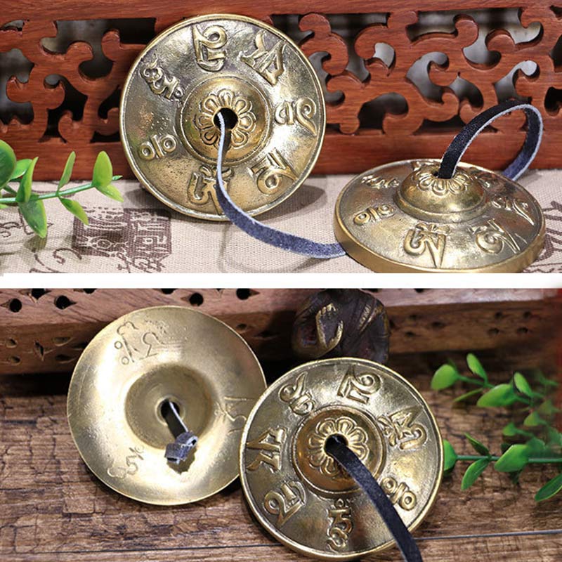 Buddha Stones Campana tibetana Tingsha Sei parole vere Drago Rame Bilancia Decorazione con borsa