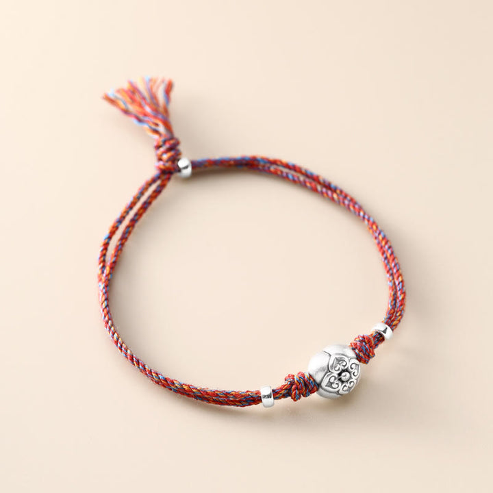 Bracciale intrecciato multicolore Buddha Stones in argento sterling 999 Persimmon Luck