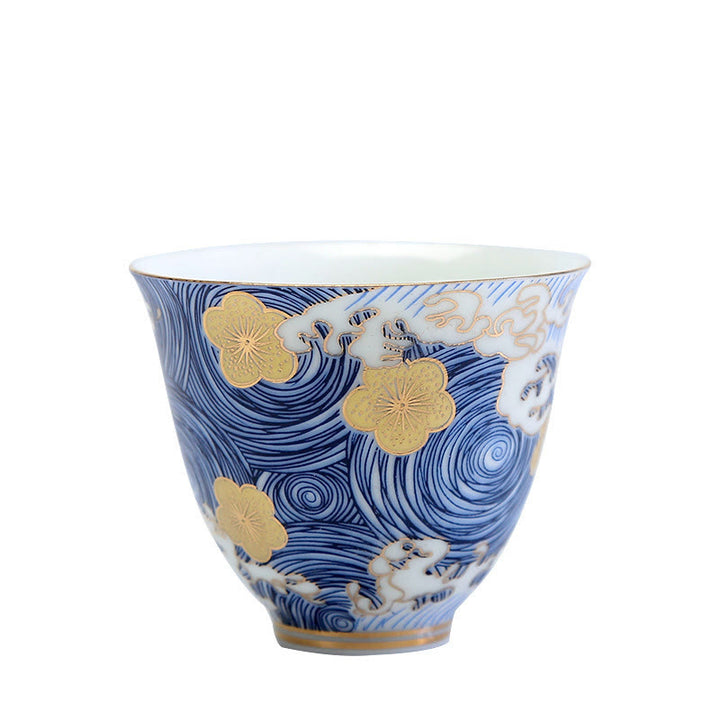 Tazze da tè in ceramica con onde del mare e dell'oceano vintage Buddha Stones