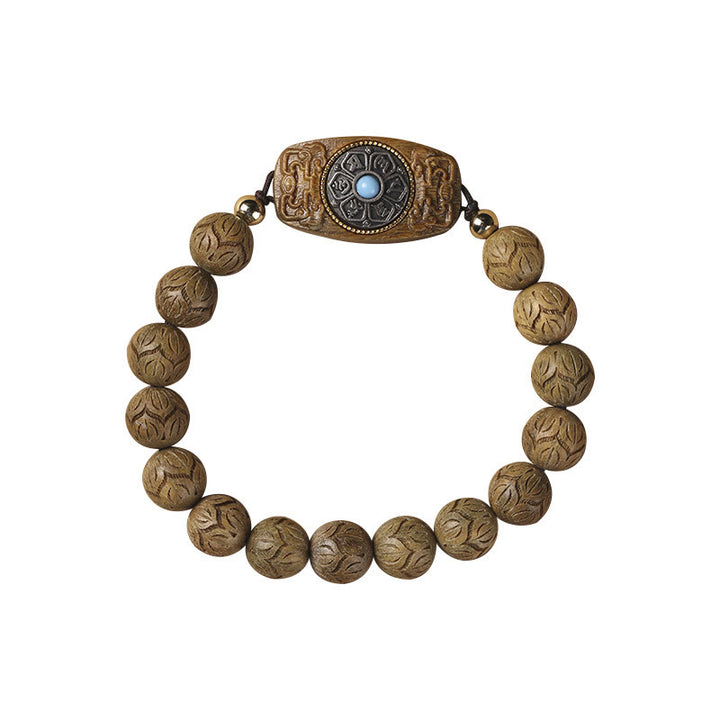 Braccialetto rilassante Om Mani Padme Hum in legno di sandalo verde e legno di ebano e sandalo Buddha Stones