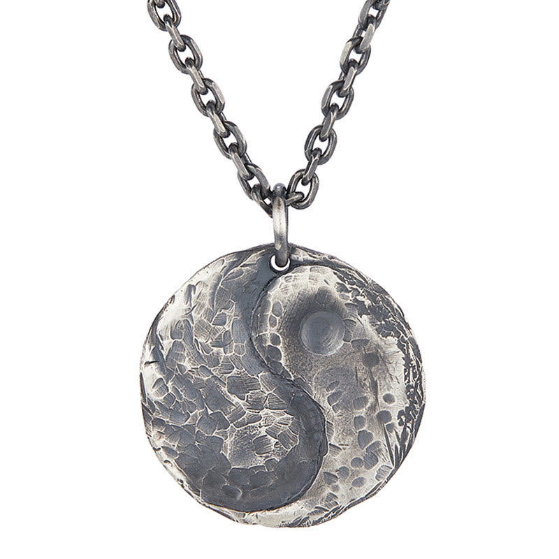 Buddha Stones 990 Sterling Silver Yin Yang Hammer Texture Collana con ciondolo Armonia - image 3