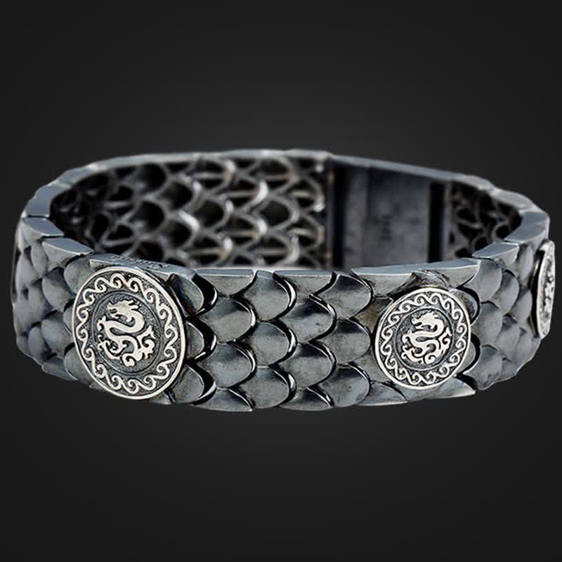 Buddha Stones 925 Sterling Silver Dragon Scales Bracciale Fortuna Successo