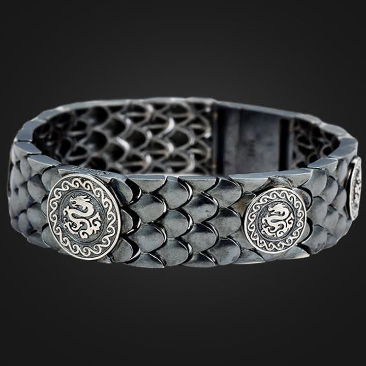 Buddha Stones 925 Sterling Silver Dragon Scales Bracciale Fortuna Successo
