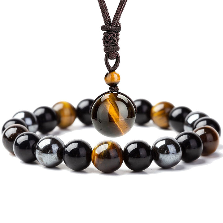 Set di bracciali e collane con occhio di tigre tibetano Buddha Stones