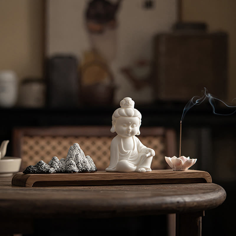 Buddha Stones Fiore di Loto Tathagata Kwan Yin Avalokitesvara Ksitigarbha Meditazione Bastoncino di Ceramica Bruciatore di Incenso Decorazione