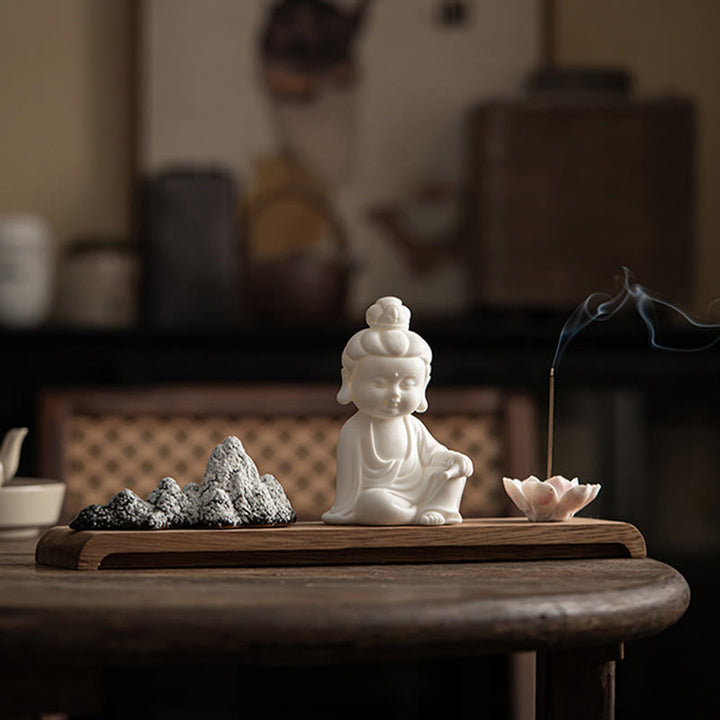 Buddha Stones Fiore di Loto Tathagata Kwan Yin Avalokitesvara Ksitigarbha Meditazione Bastoncino di Ceramica Bruciatore di Incenso Decorazione