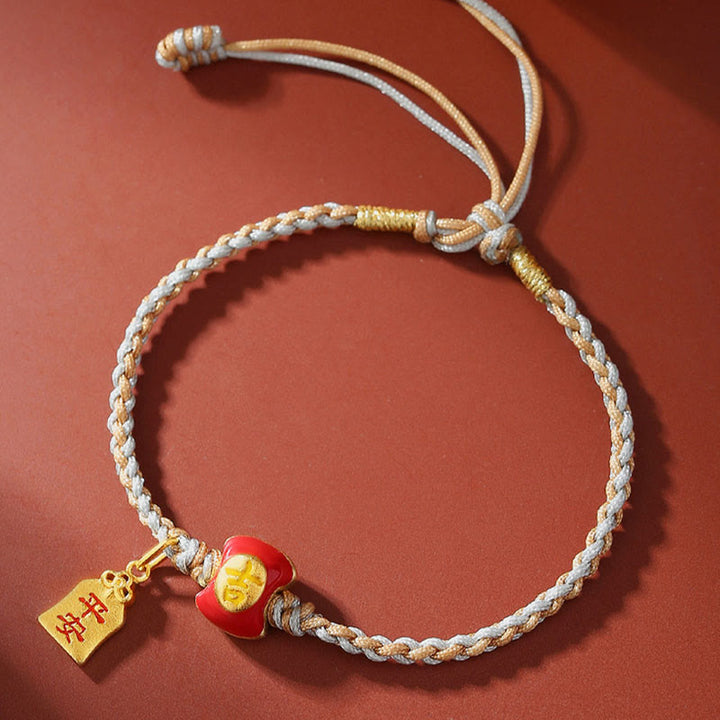 Braccialetto intrecciato con corda di benedizione cinese di buon auspicio fatto a mano in argento sterling 925 Buddha Stones - Carattere cinese di buon auspicio - image 0