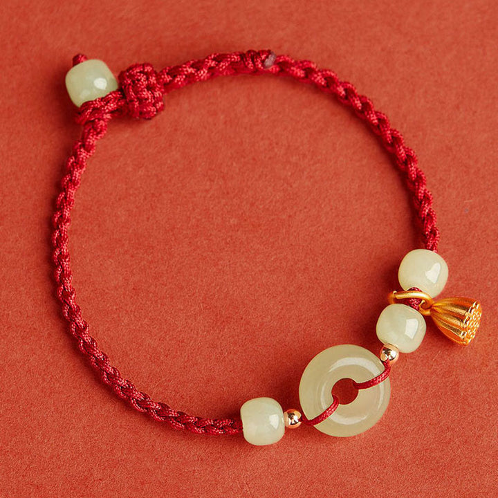 Braccialetto con corda Buddha Stones Round Peace Buckle Jade Lotus Happiness Abbondanza Ricchezza