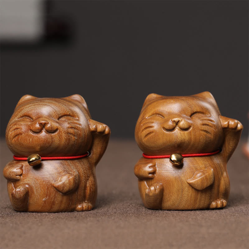 Buddha Stones Sandalo verde Piccolo Mini Carino Gatto Fortunato Pace Decorazioni - image 12