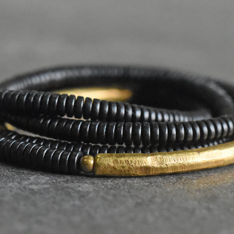 Bracciale multistrato in legno di ebano e rame Buddha Stones Balance