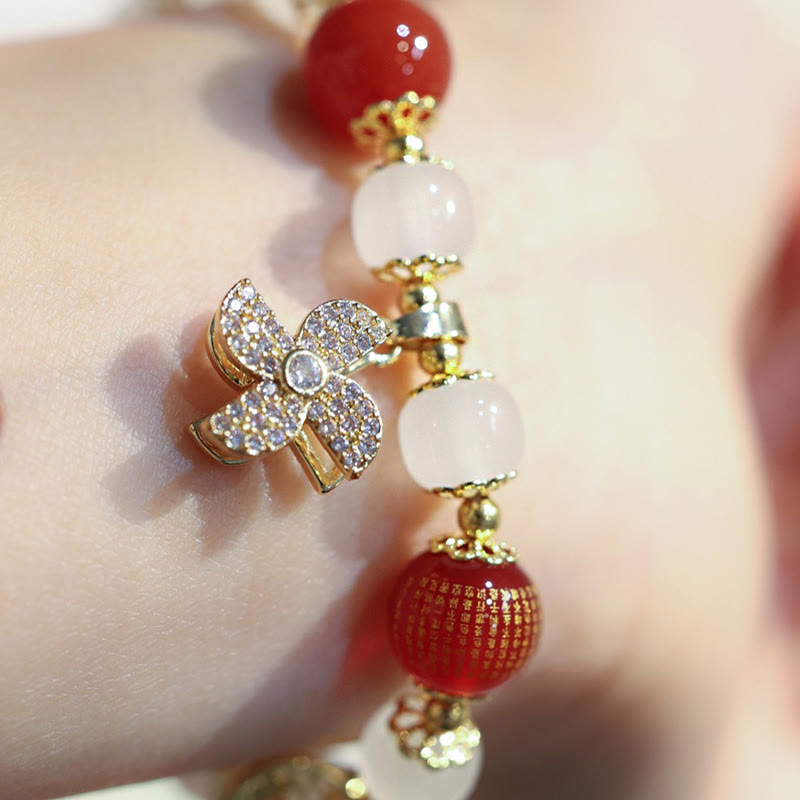 Braccialetto di benedizione con ciondolo a forma di lucchetto cinese con mulino a vento Buddha Stones Fu Character