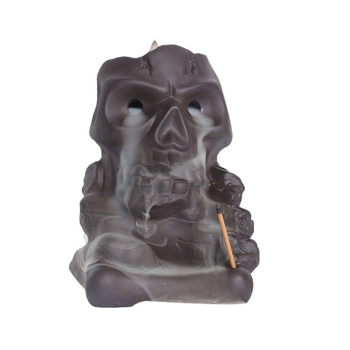 Buddha Stones Halloween Teschio Testa Viola Argilla Guarigione Bruciatore di Incenso Decorazione