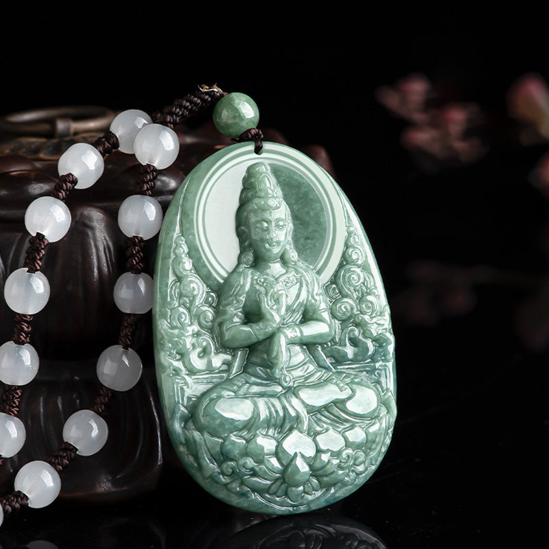 Collana con ciondolo Buddha Stones Natural Jade Avalokitesvara Amuleto Ricchezza - image 2