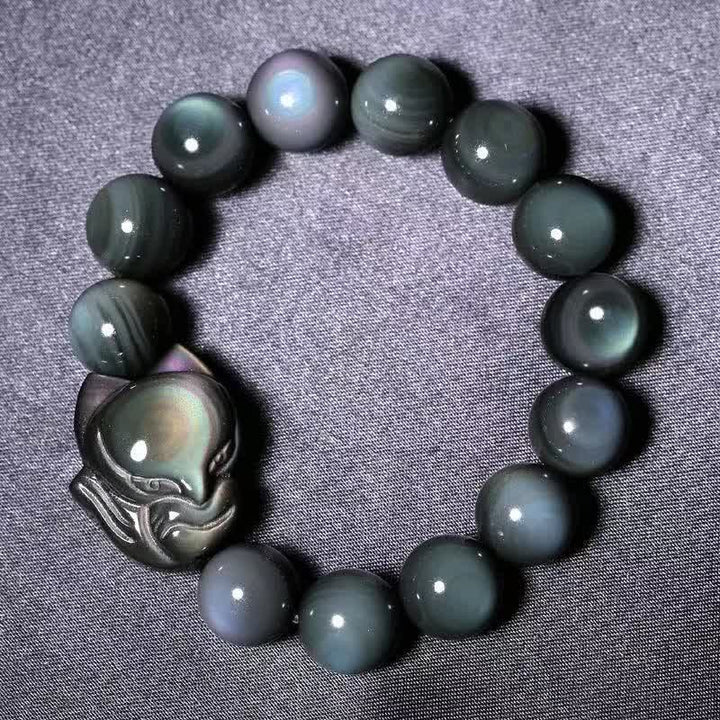 Braccialetto positivo di guarigione della volpe di ossidiana arcobaleno Buddha Stones