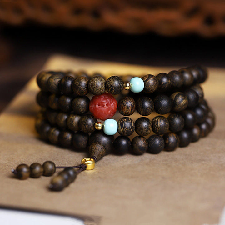 Buddha Stones 108 Mala Beads Agarwood Agata rossa Turchese Braccialetto di meditazione della pace