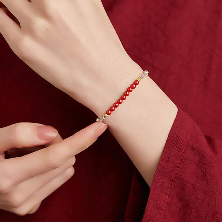 Bracciale Buddha Stones 925 Sterling Silver Cinnabar Fu Character Blessing