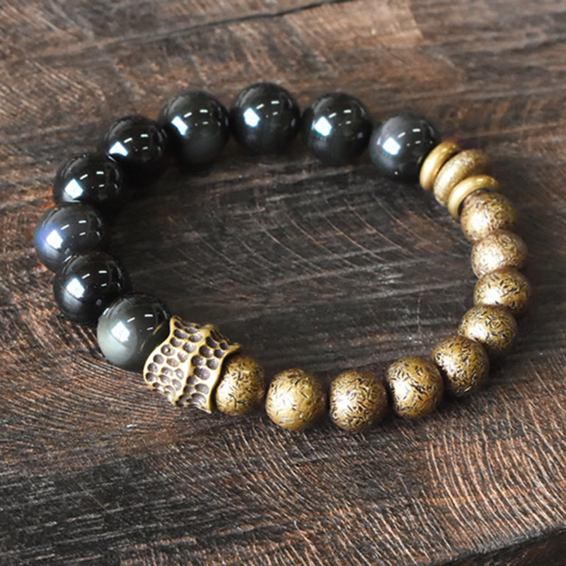 VIE Bracciale Elasticizzato Con Testa Di Buddha E Calcite Gialla – Gioiello Fatto A Mano Per Yoga E Meditazione – Porta Fortuna E Guarigione, Unisex