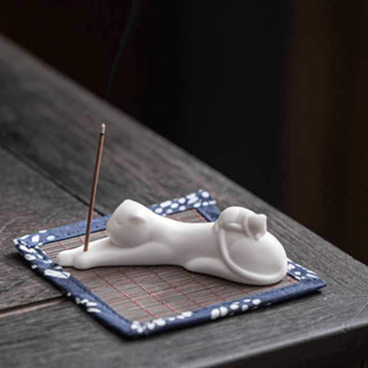 Decorazione per bruciatore di incenso in ceramica con gatto e panda, per benedizione