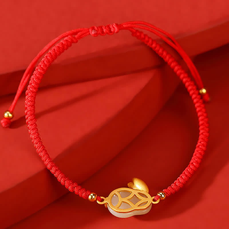 Braccialetto di protezione con corda rossa e giada bianca Hetian dell'anno del coniglio in argento sterling 925 Buddha Stones