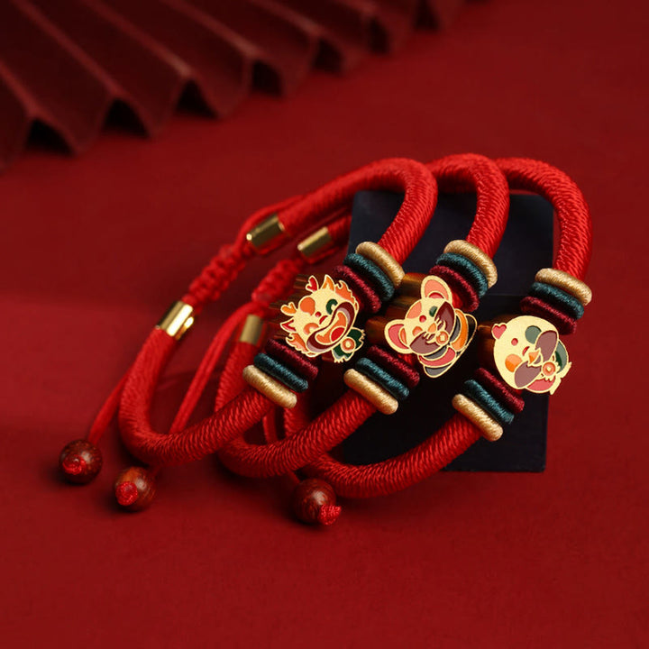 Braccialetto rosso intrecciato con ciondolo a forma di fortuna Buddha Stones in argento sterling 925 fatto a mano con motivo dell'anno del drago cinese