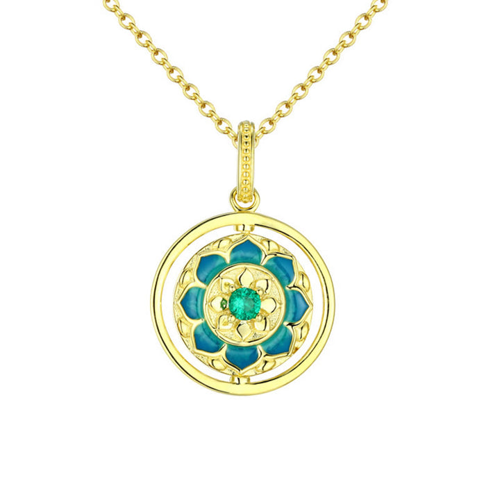 Collana con ciondolo girevole Buddha Stones 925 Sterling Silver Lotus Flower Floral Zircon Enlightenment