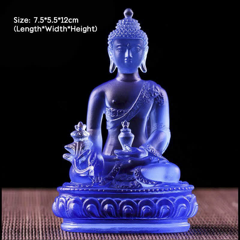 Buddha Stones Buddha della medicina Fatto a mano Liuli Cristallo Pezzo d'arte Statua della compassione Casa Ufficio Offerta Decorazione - 7,5*5,5*12 cm - Buddha della Medicina - image 3