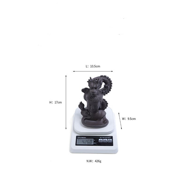 Buddha Stones Buddha Drago Nuvole di buon auspicio Argilla viola Bruciatore di incenso curativo Decorazione