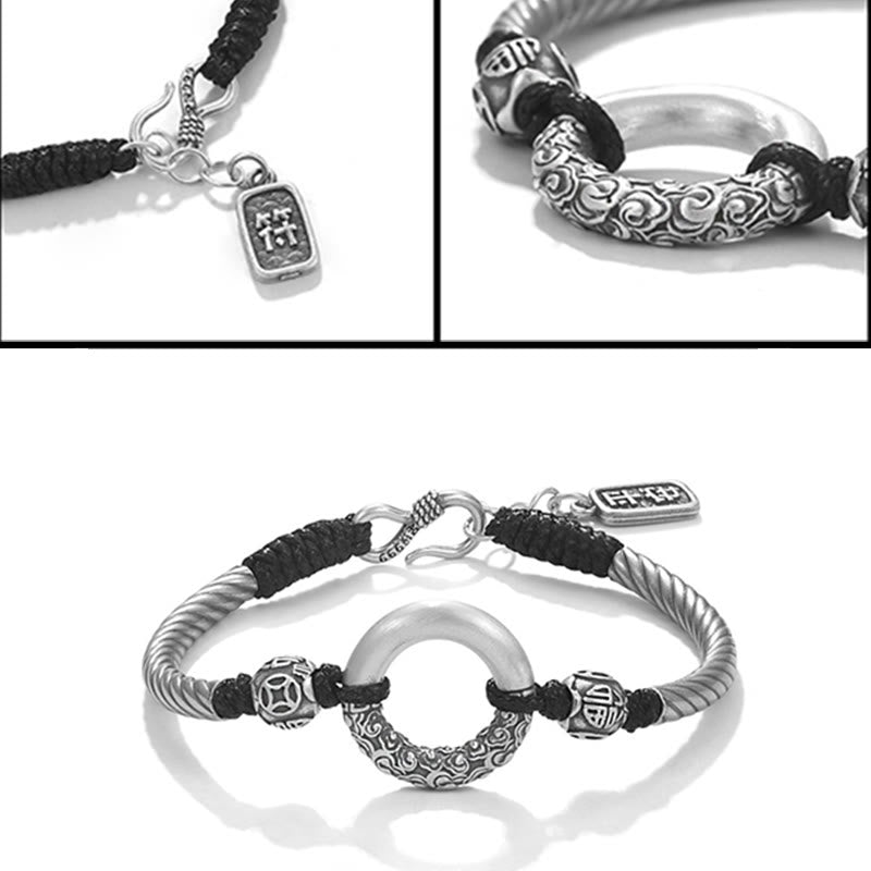 Braccialetto Buddha Stones 999 Sterling Silver Fu Character Peace Buckle Copper Coin Nuvole di Buon Auspicio Fortuna