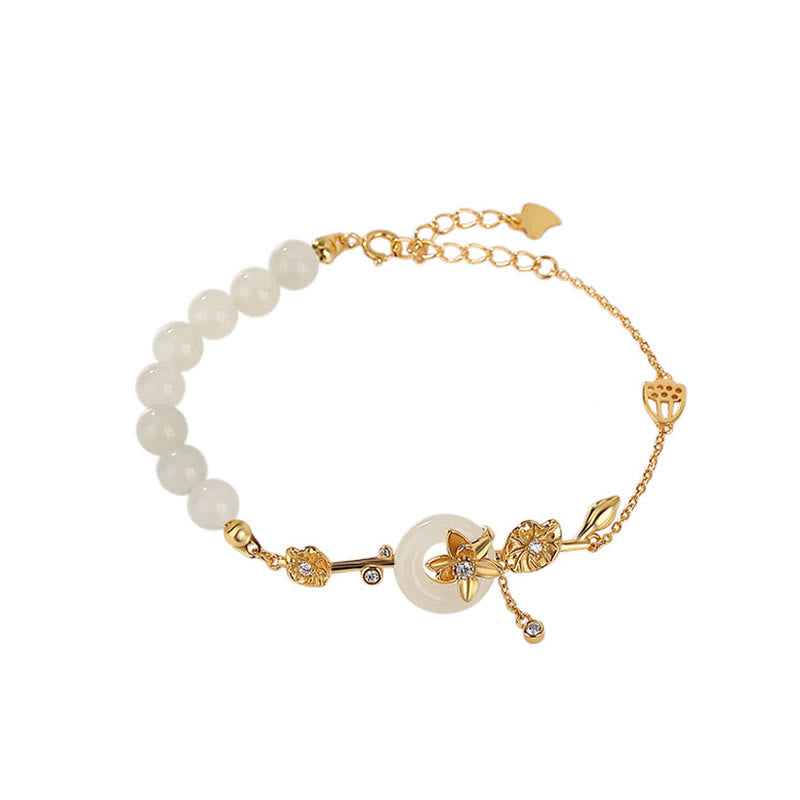 Bracciale con catena portafortuna in argento sterling 925 con fibbia della pace in giada Hetian Buddha Stones