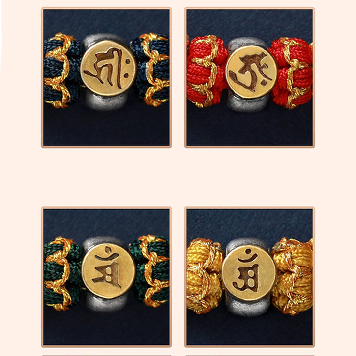 Braccialetto in corda intrecciata in argento con pietre Buddha Stones, zodiaco cinese, Buddha natale