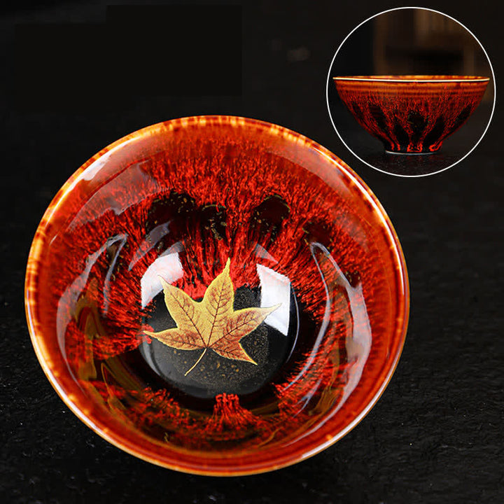 Buddha Stones Foglia d'acero Tazza da tè in ceramica colorata Tazze da tè per la casa